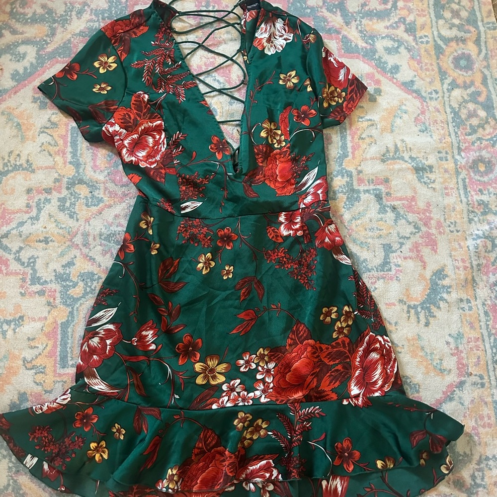 Floral Green Dress with Red Accents